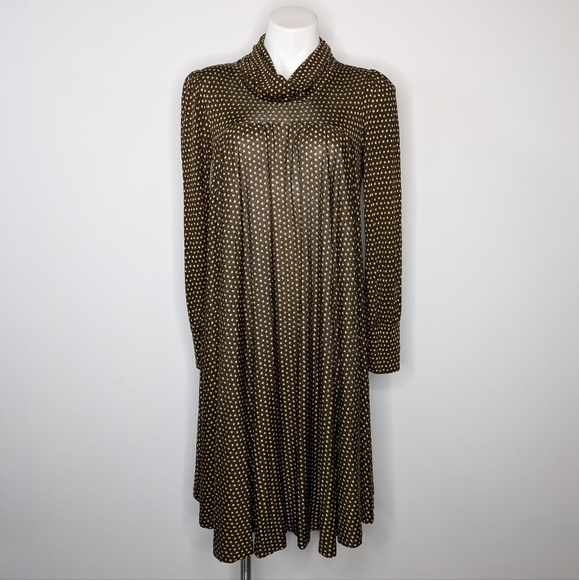 Diane Von Furstenberg brown green fall acorn print silk blend mock neck dress 8 - Picture 2 of 9